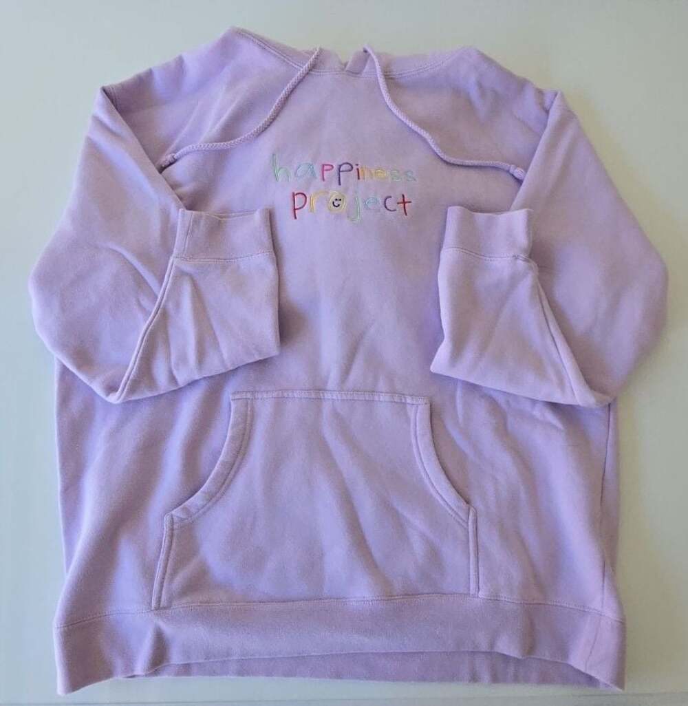 Happiness Project Embroidered Pullover Hoodie Lavender